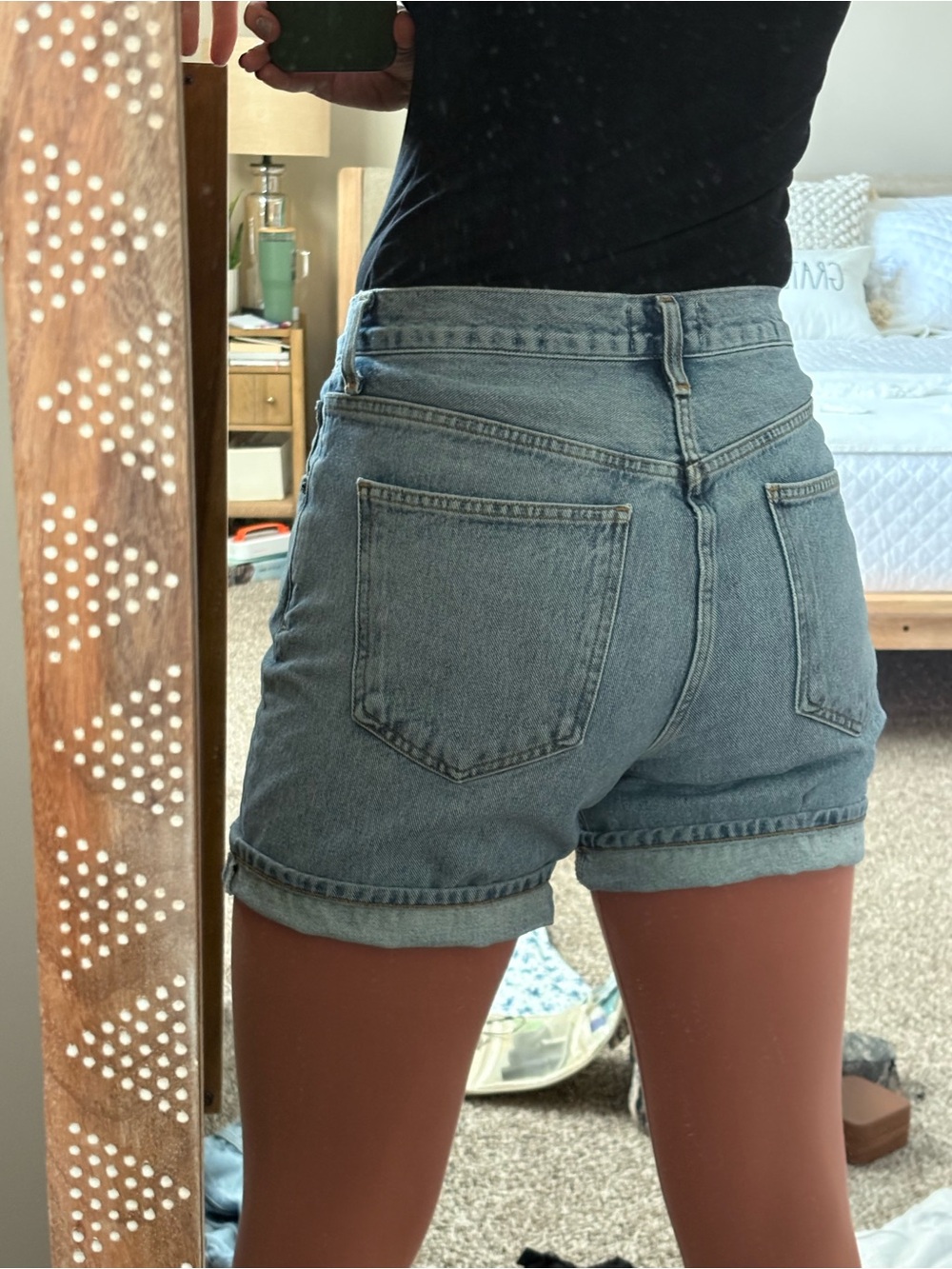 Agolde Light Blue High-Rise cross cross 100% organic cotton Denim Shorts - Picture 6 of 10
